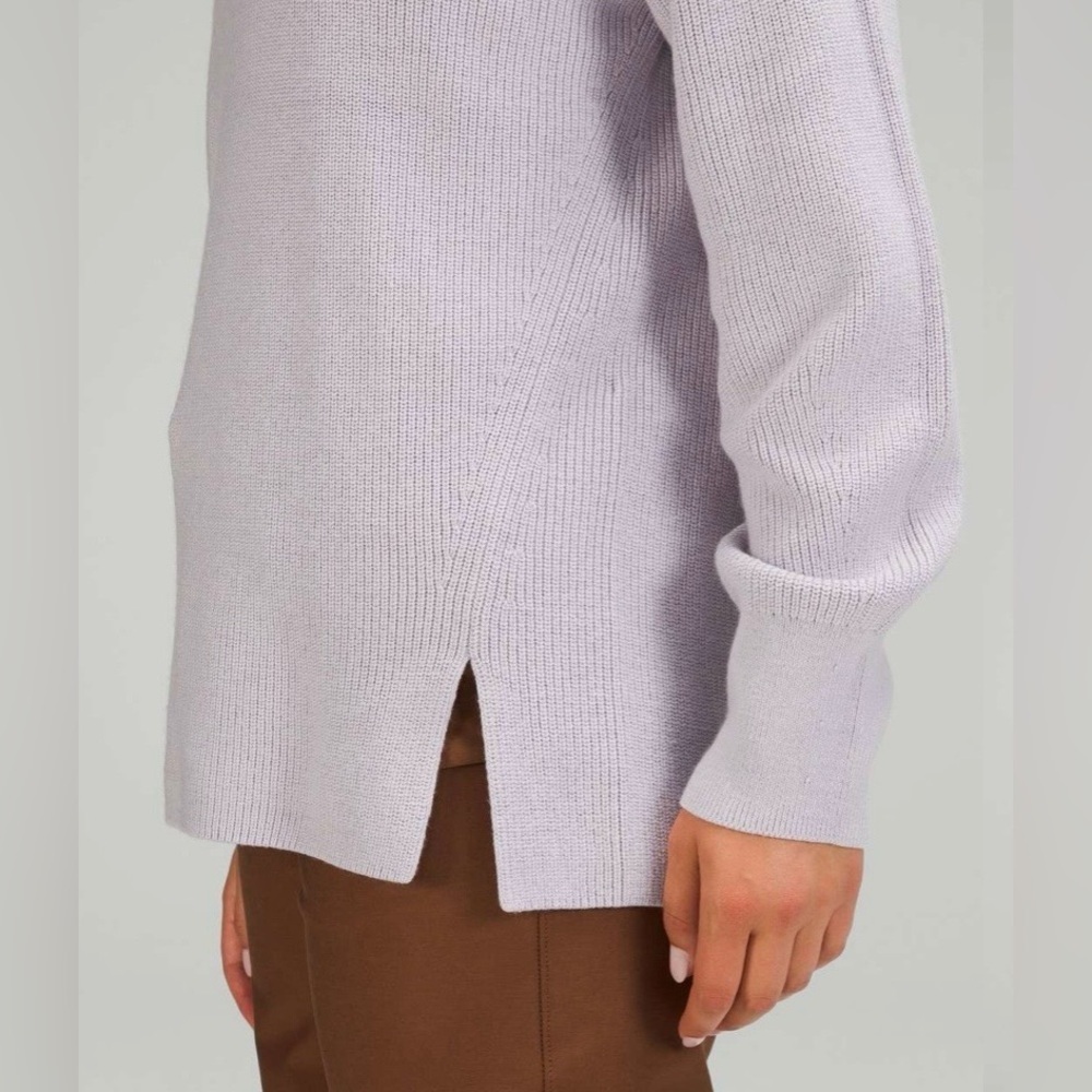 Lululemon Merino Wool Blend Ribbed Crewneck Sweater, Faint Lavender, Size 12 - Picture 4 of 8